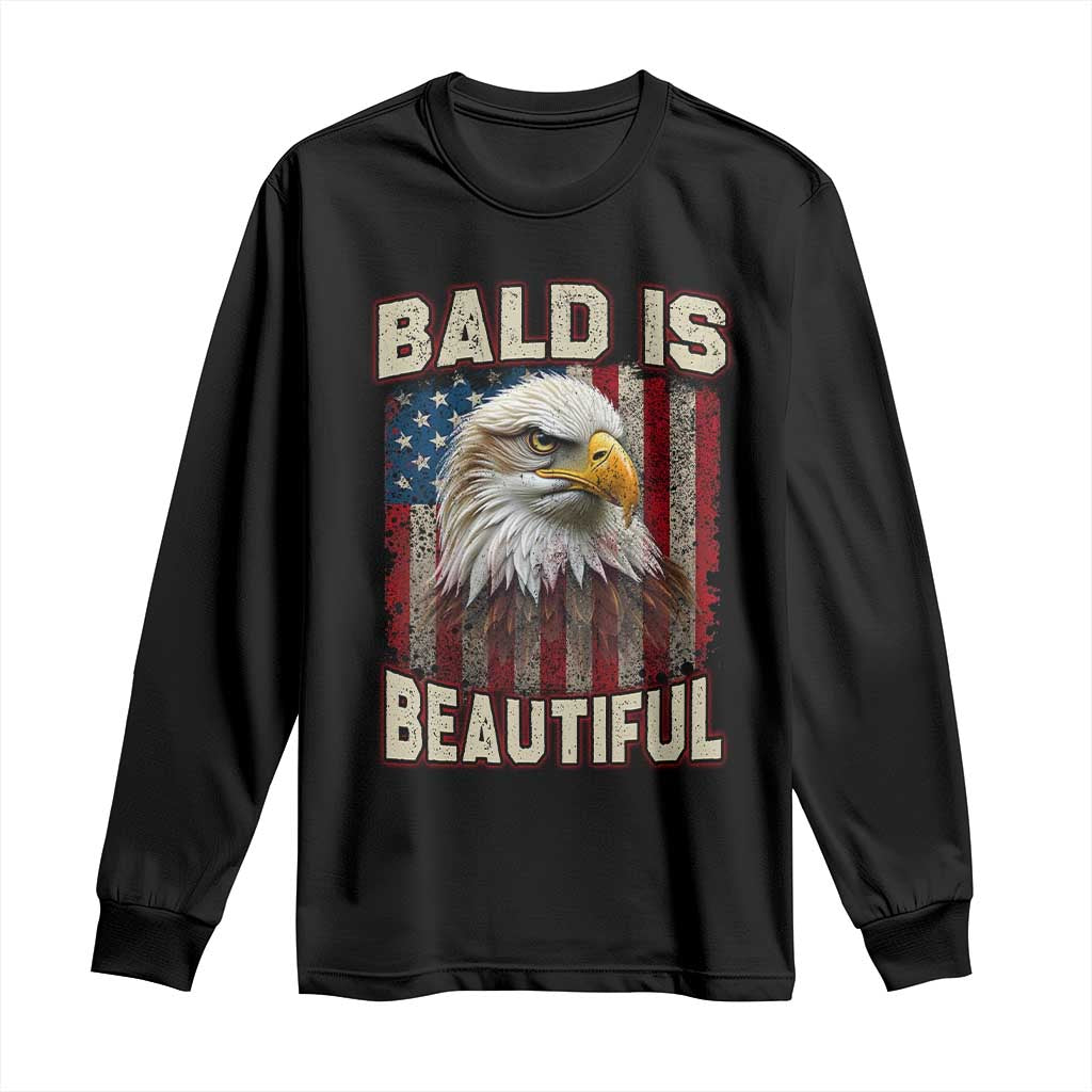 American Flag Bald Eagle Long Sleeve Shirt Bald Is Beautiful Retro 4th of July Independence Day - Wonder Print Shop