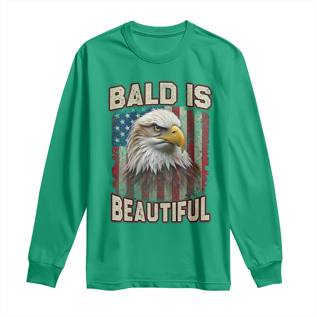 American Flag Bald Eagle Long Sleeve Shirt Bald Is Beautiful Retro 4th of July Independence Day - Wonder Print Shop
