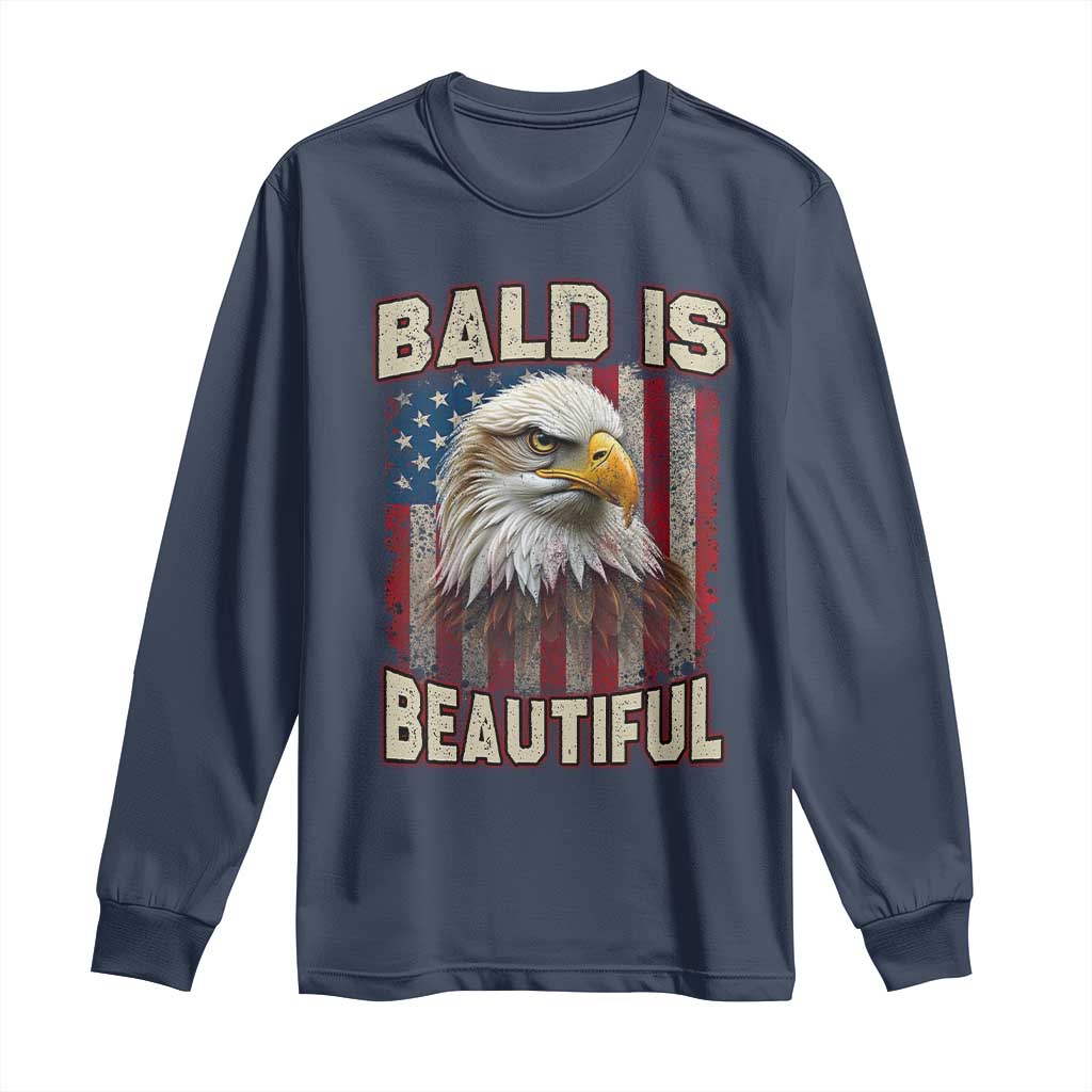 American Flag Bald Eagle Long Sleeve Shirt Bald Is Beautiful Retro 4th of July Independence Day - Wonder Print Shop