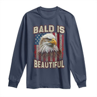 American Flag Bald Eagle Long Sleeve Shirt Bald Is Beautiful Retro 4th of July Independence Day - Wonder Print Shop
