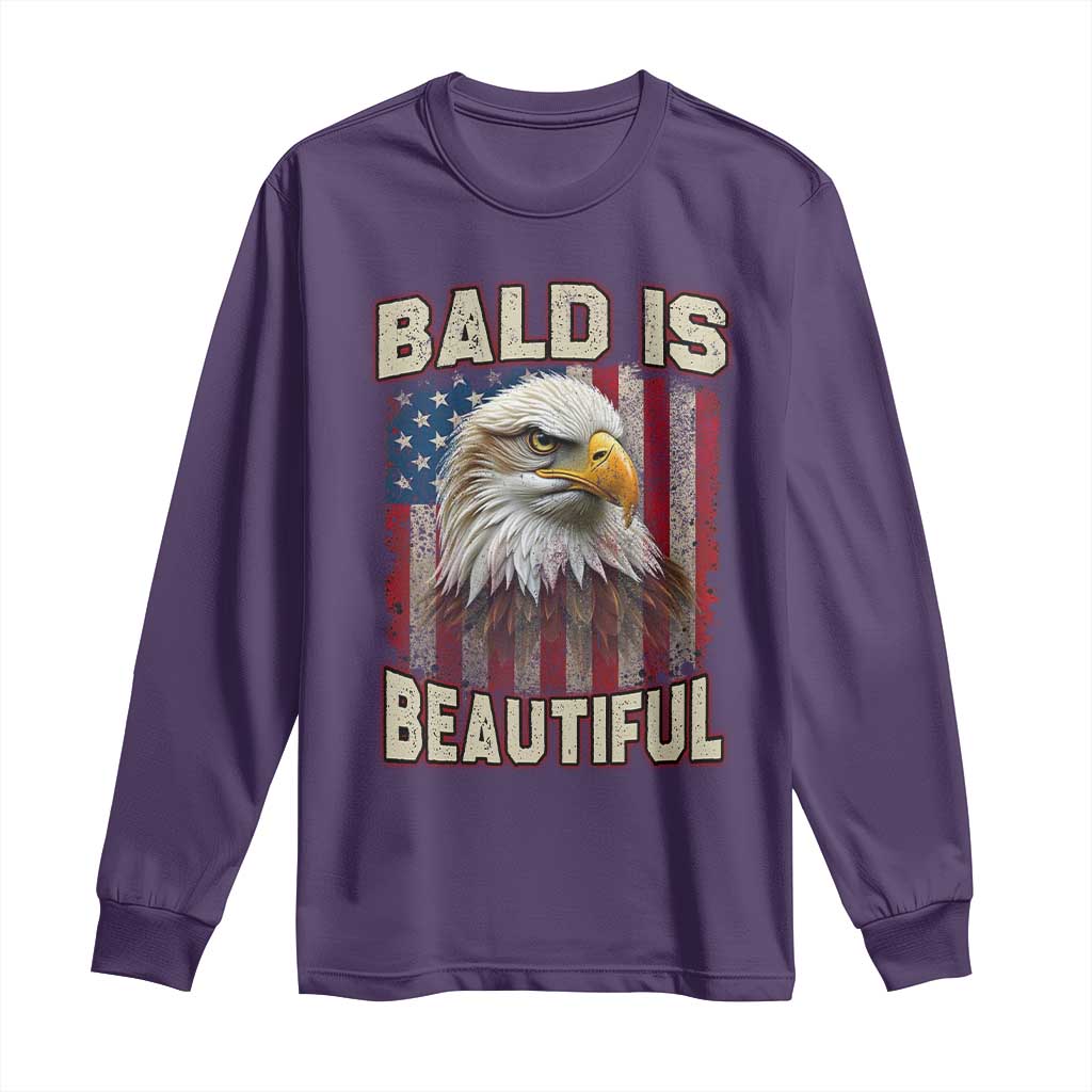 American Flag Bald Eagle Long Sleeve Shirt Bald Is Beautiful Retro 4th of July Independence Day - Wonder Print Shop