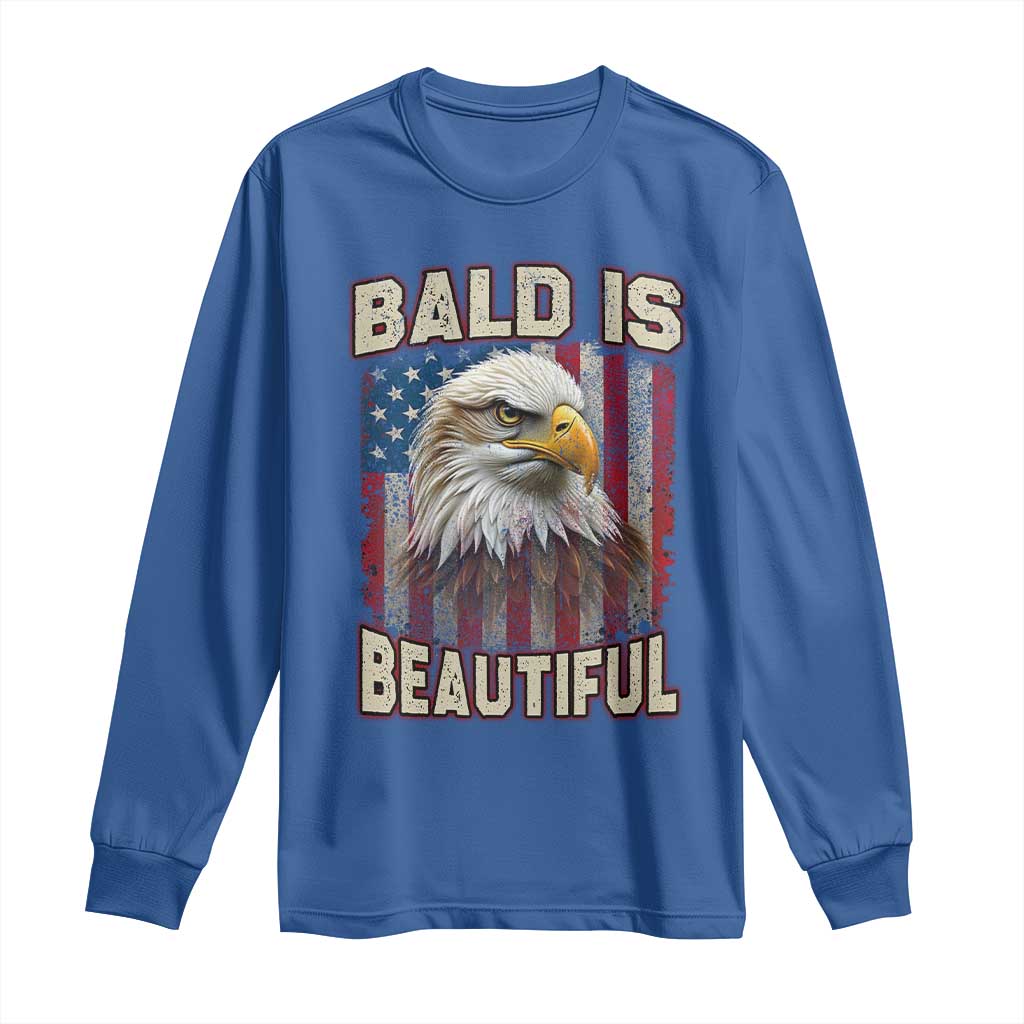 American Flag Bald Eagle Long Sleeve Shirt Bald Is Beautiful Retro 4th of July Independence Day - Wonder Print Shop
