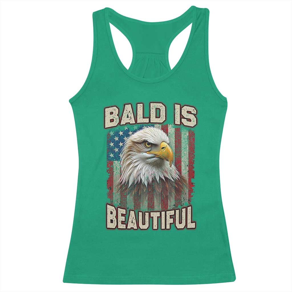 American Flag Bald Eagle Racerback Tank Top Bald Is Beautiful Retro 4th of July Independence Day - Wonder Print Shop