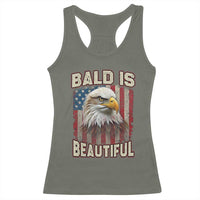 American Flag Bald Eagle Racerback Tank Top Bald Is Beautiful Retro 4th of July Independence Day - Wonder Print Shop