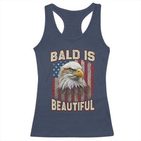 American Flag Bald Eagle Racerback Tank Top Bald Is Beautiful Retro 4th of July Independence Day - Wonder Print Shop