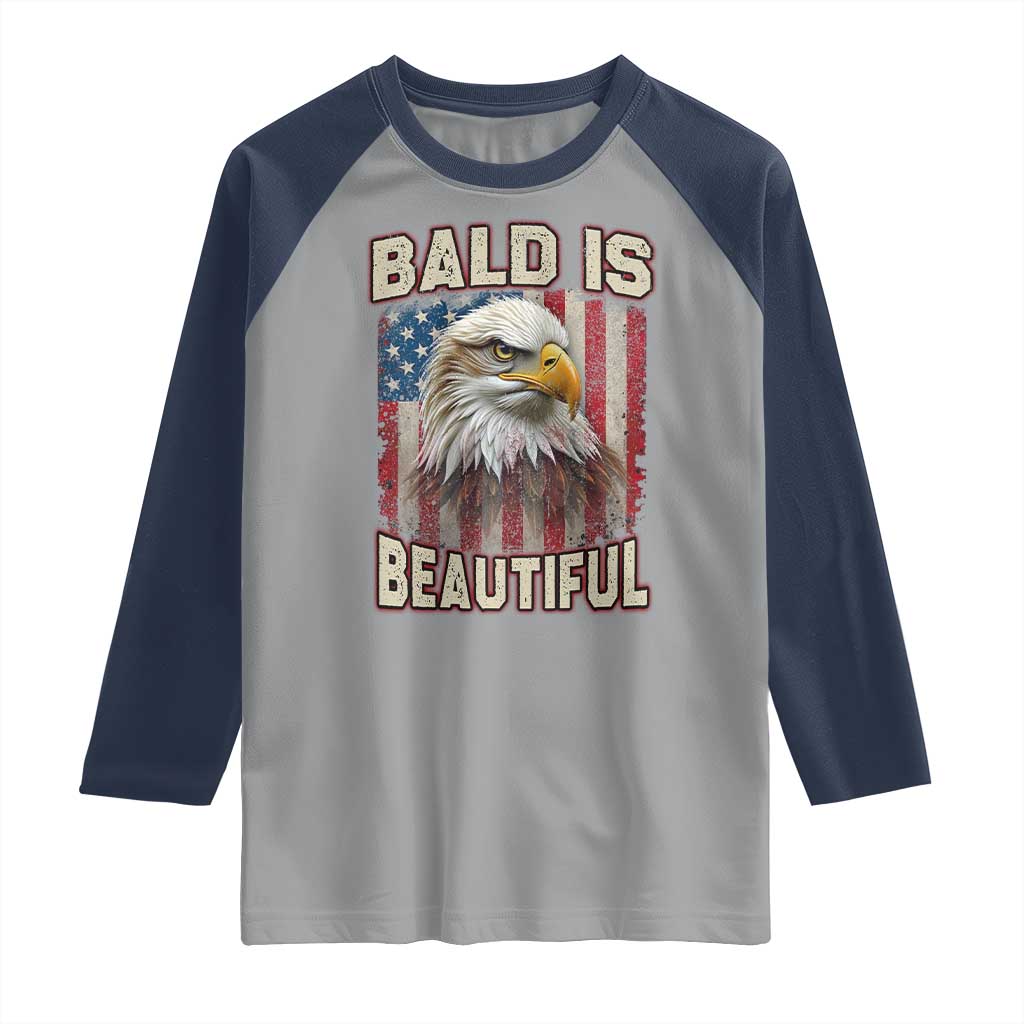 American Flag Bald Eagle Raglan Shirt Bald Is Beautiful Retro 4th of July Independence Day - Wonder Print Shop