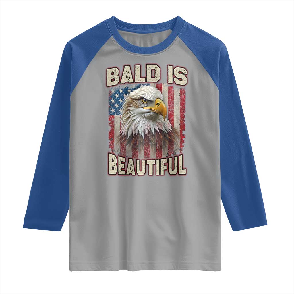 American Flag Bald Eagle Raglan Shirt Bald Is Beautiful Retro 4th of July Independence Day - Wonder Print Shop