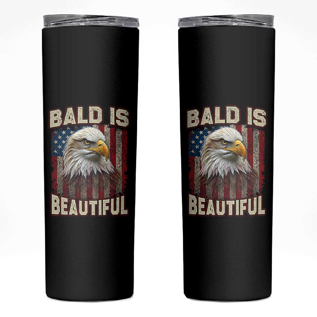 American Flag Bald Eagle Skinny Tumbler Bald Is Beautiful Retro 4th of July Independence Day - Wonder Print Shop