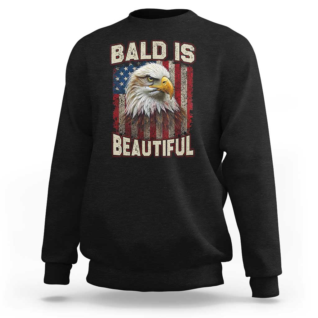 American Flag Bald Eagle Sweatshirt Bald Is Beautiful Retro 4th of July Independence Day - Wonder Print Shop
