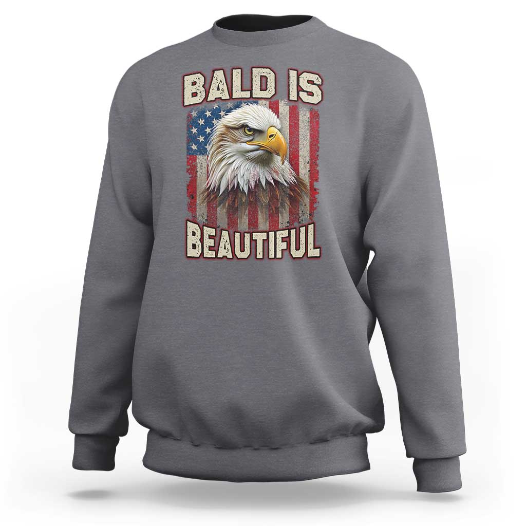 American Flag Bald Eagle Sweatshirt Bald Is Beautiful Retro 4th of July Independence Day - Wonder Print Shop