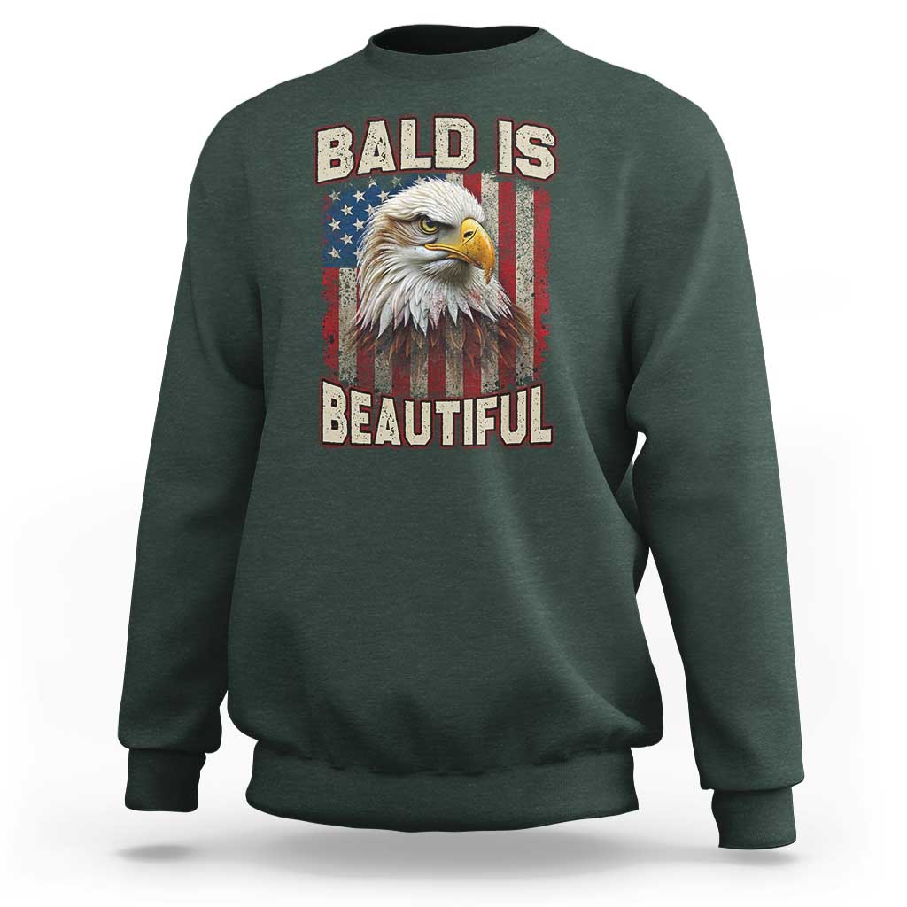 American Flag Bald Eagle Sweatshirt Bald Is Beautiful Retro 4th of July Independence Day - Wonder Print Shop