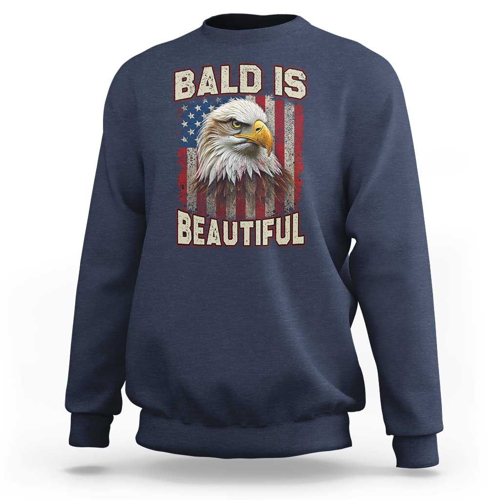 American Flag Bald Eagle Sweatshirt Bald Is Beautiful Retro 4th of July Independence Day - Wonder Print Shop