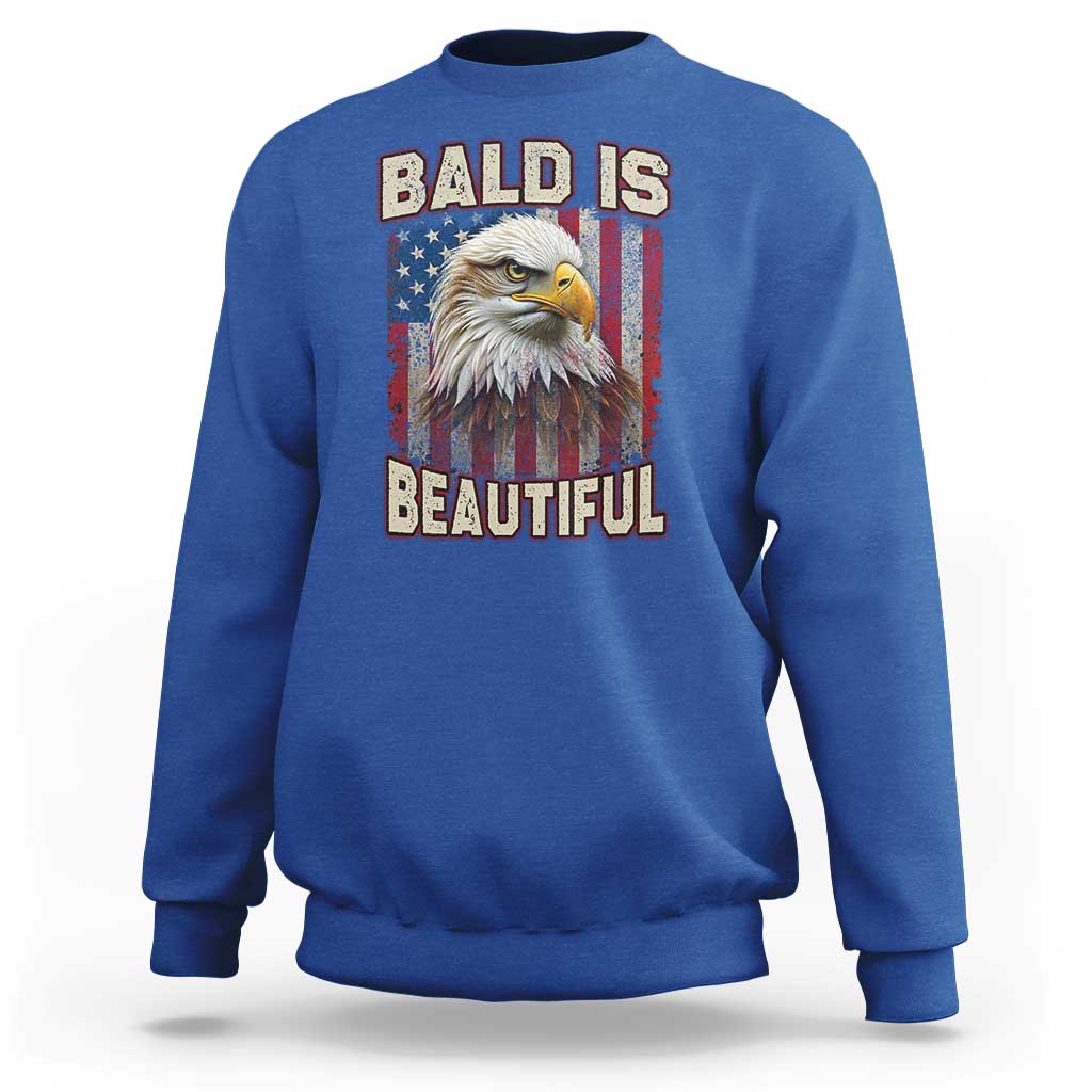 American Flag Bald Eagle Sweatshirt Bald Is Beautiful Retro 4th of July Independence Day - Wonder Print Shop