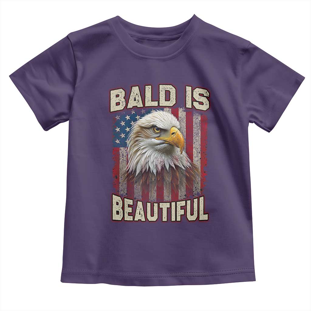American Flag Bald Eagle Toddler T Shirt Bald Is Beautiful Retro 4th of July Independence Day - Wonder Print Shop