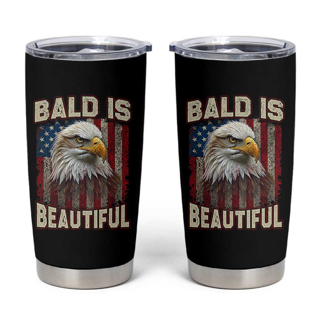 American Flag Bald Eagle Tumbler Cup Bald Is Beautiful Retro 4th of July Independence Day - Wonder Print Shop