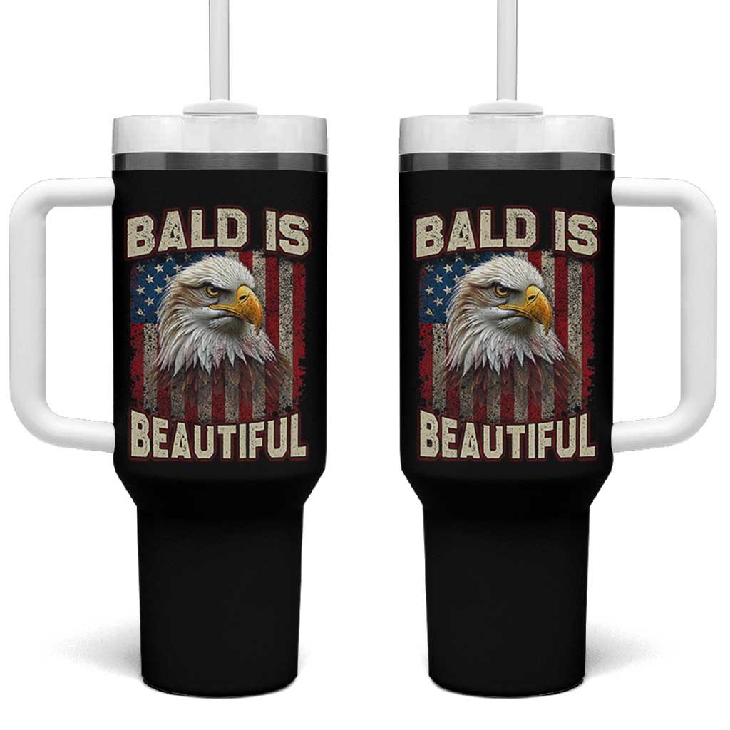 American Flag Bald Eagle Tumbler With Handle Bald Is Beautiful Retro 4th of July Independence Day - Wonder Print Shop