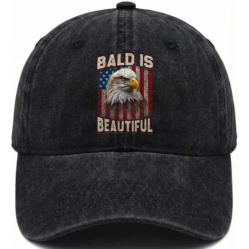American Flag Bald Eagle Washed Cotton Baseball Cap Bald Is Beautiful Retro 4th of July Independence Day