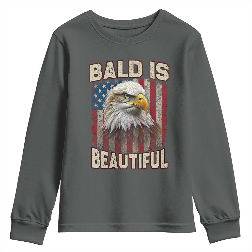 American Flag Bald Eagle Youth Sweatshirt Bald Is Beautiful Retro 4th of July Independence Day - Wonder Print Shop