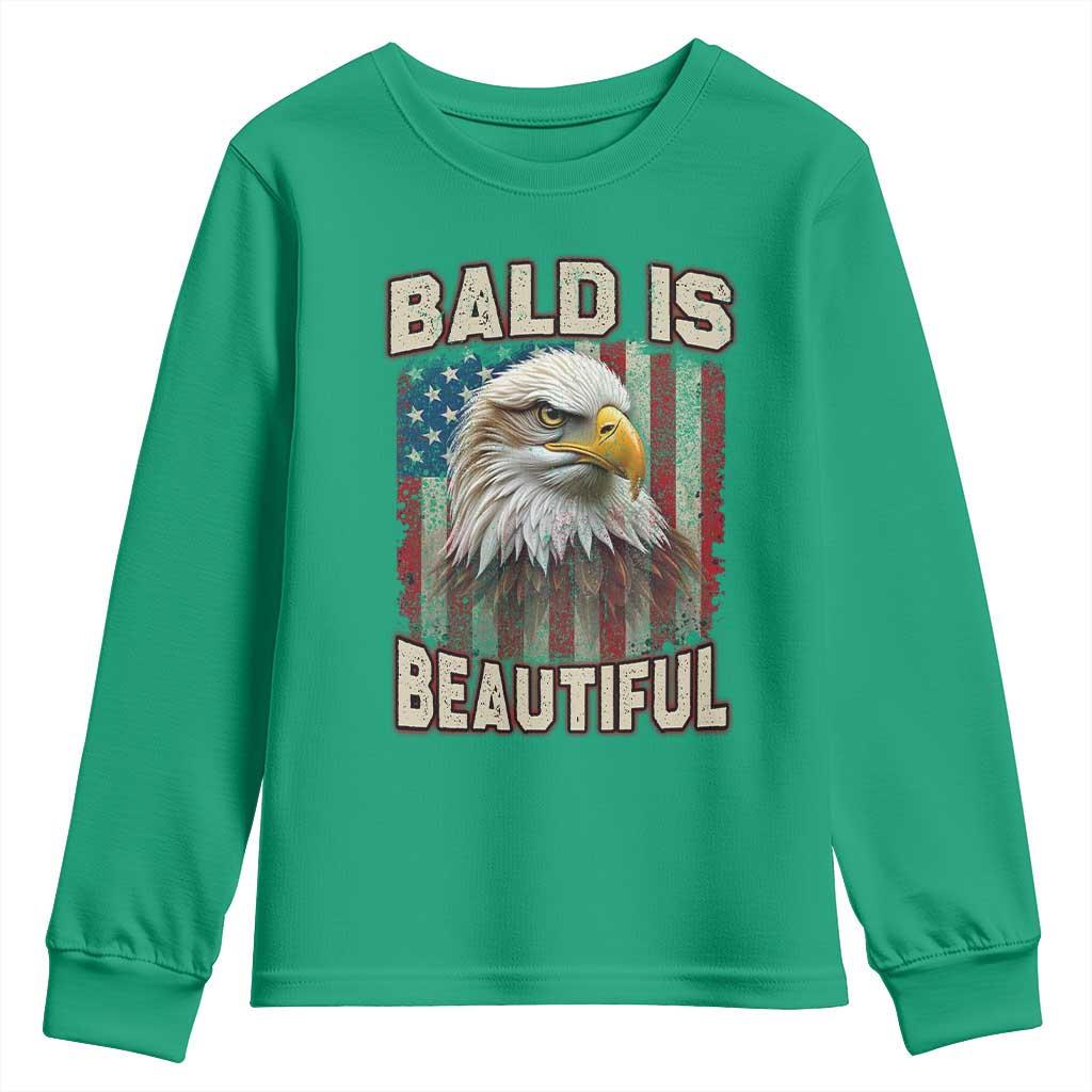 American Flag Bald Eagle Youth Sweatshirt Bald Is Beautiful Retro 4th of July Independence Day - Wonder Print Shop