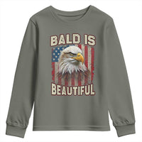 American Flag Bald Eagle Youth Sweatshirt Bald Is Beautiful Retro 4th of July Independence Day - Wonder Print Shop