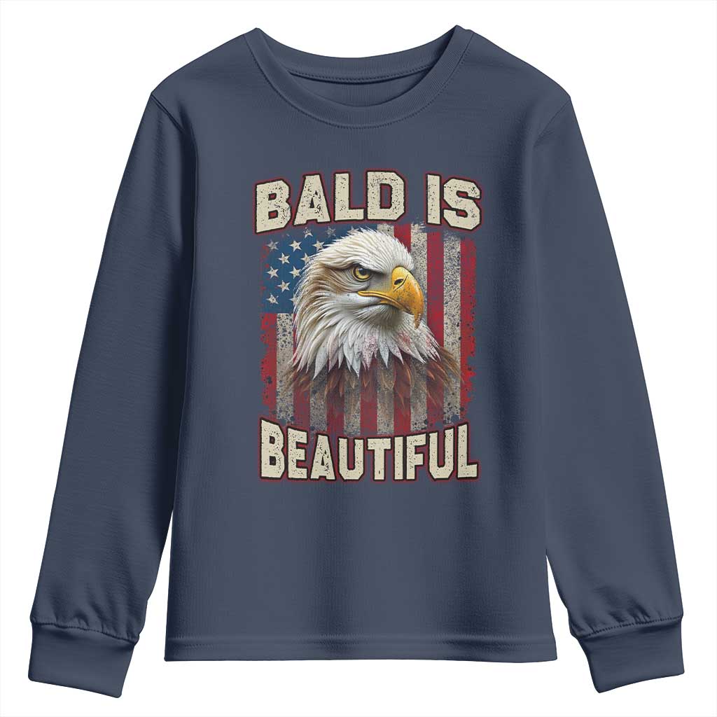 American Flag Bald Eagle Youth Sweatshirt Bald Is Beautiful Retro 4th of July Independence Day - Wonder Print Shop