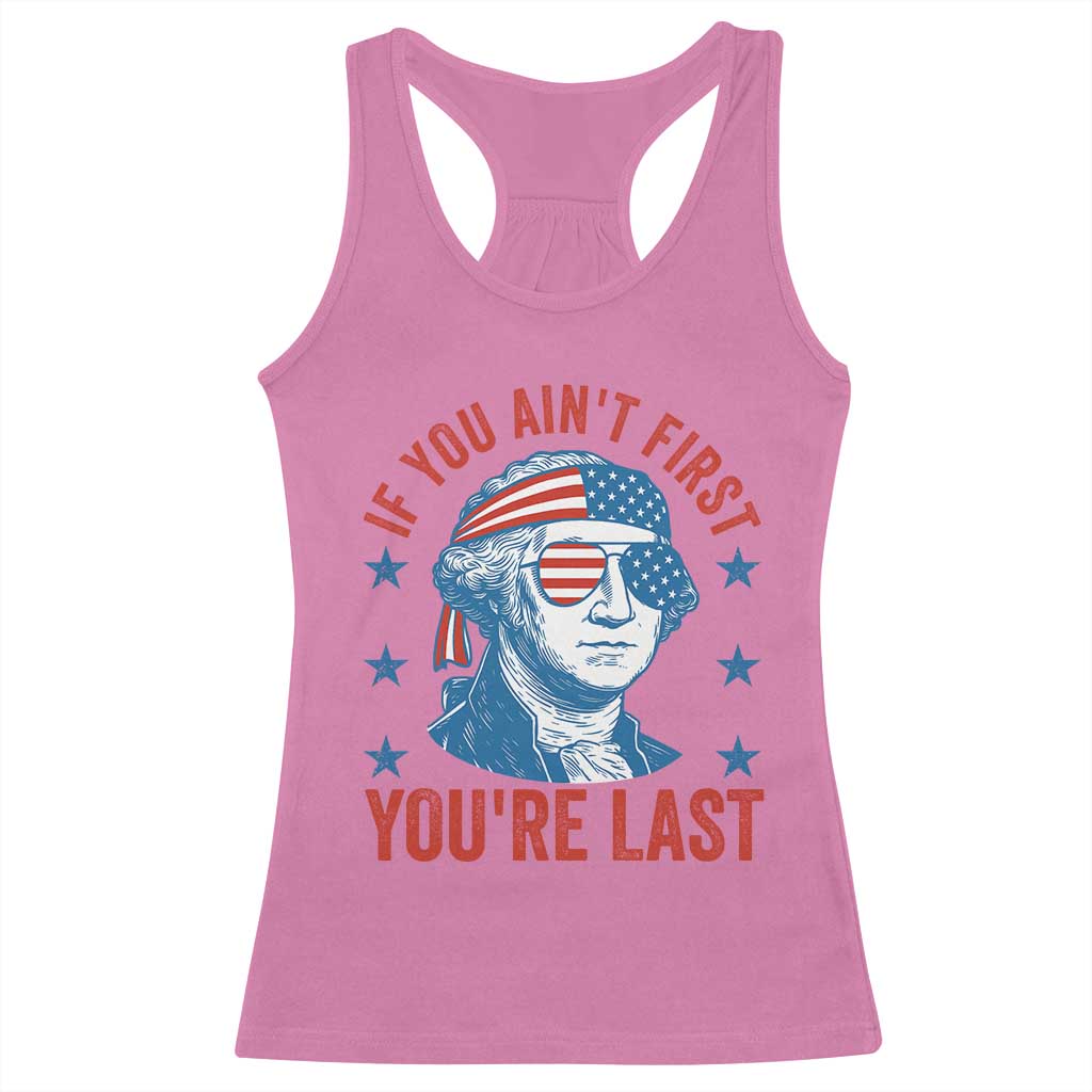 Funny 4th Of July Racerback Tank Top George Washington Stay Strapped Or Get Clapped - Wonder Print Shop