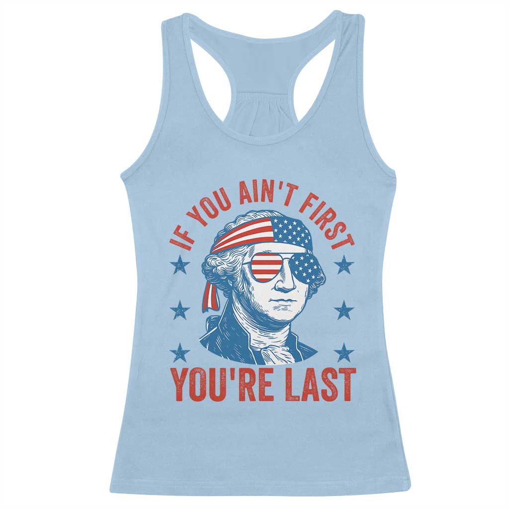 Funny 4th Of July Racerback Tank Top George Washington Stay Strapped Or Get Clapped - Wonder Print Shop