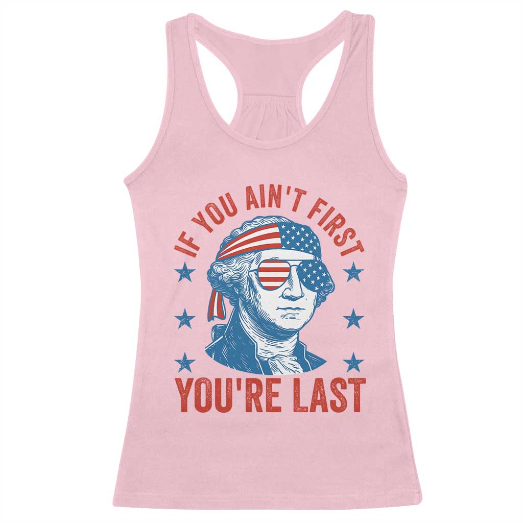 Funny 4th Of July Racerback Tank Top George Washington Stay Strapped Or Get Clapped - Wonder Print Shop