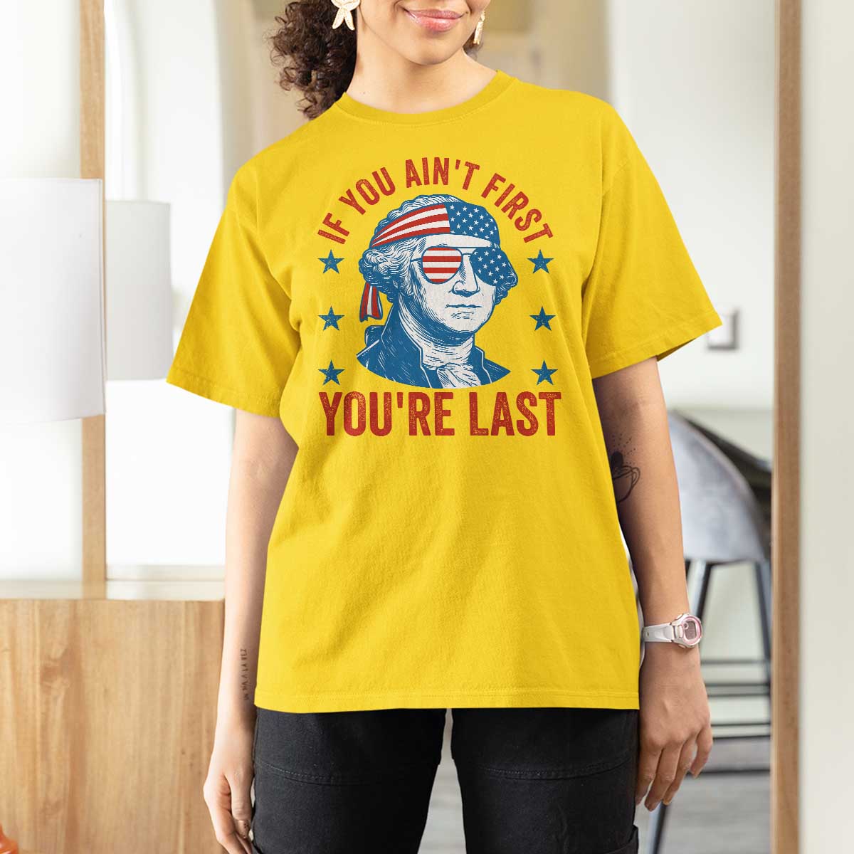 Funny 4th Of July T Shirt For Women George Washington Stay Strapped Or Get Clapped - Wonder Print Shop