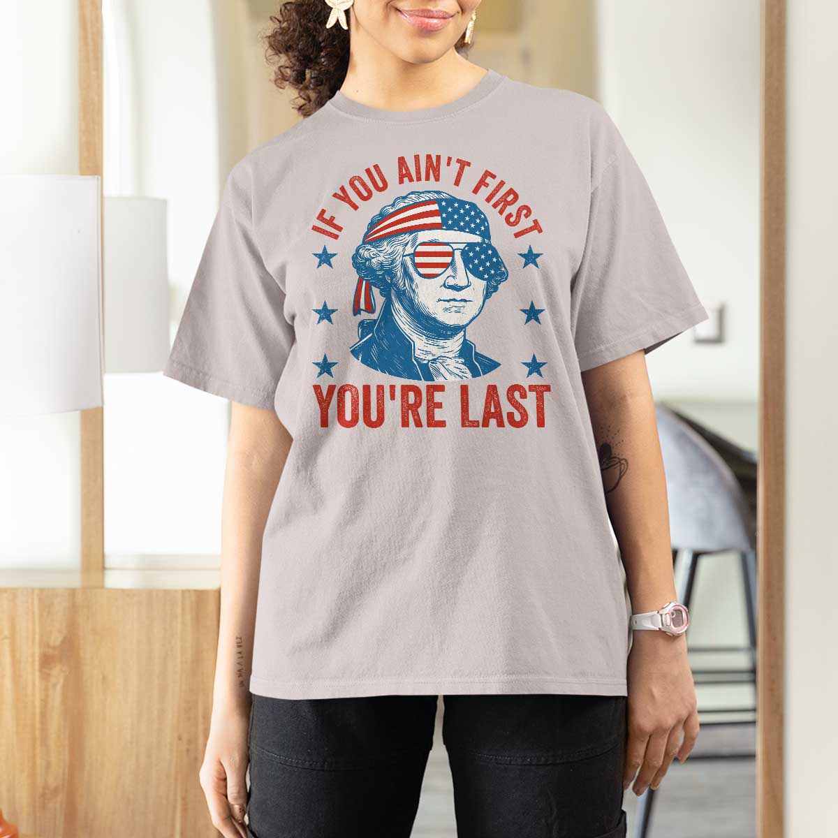 Funny 4th Of July T Shirt For Women George Washington Stay Strapped Or Get Clapped - Wonder Print Shop