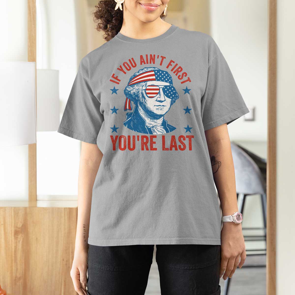 Funny 4th Of July T Shirt For Women George Washington Stay Strapped Or Get Clapped - Wonder Print Shop