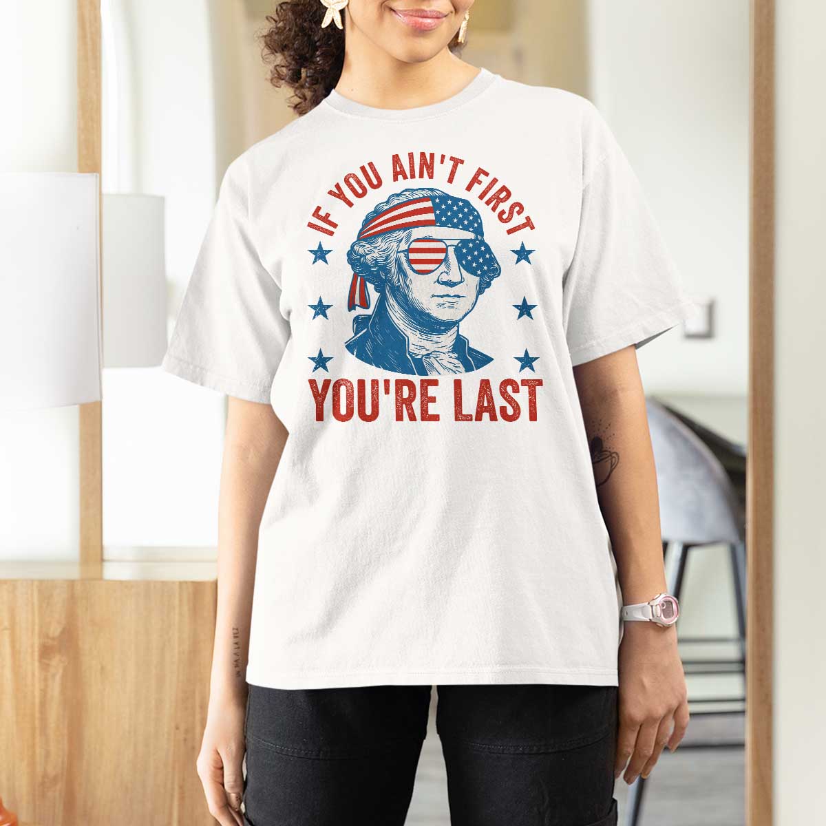 Funny 4th Of July T Shirt For Women George Washington Stay Strapped Or Get Clapped - Wonder Print Shop