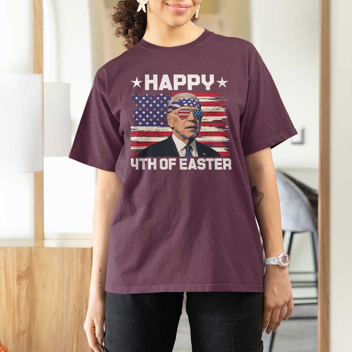 Joe Biden Happy Easter For Funny 4th Of July T Shirt For Women USA American Flag - Wonder Print Shop