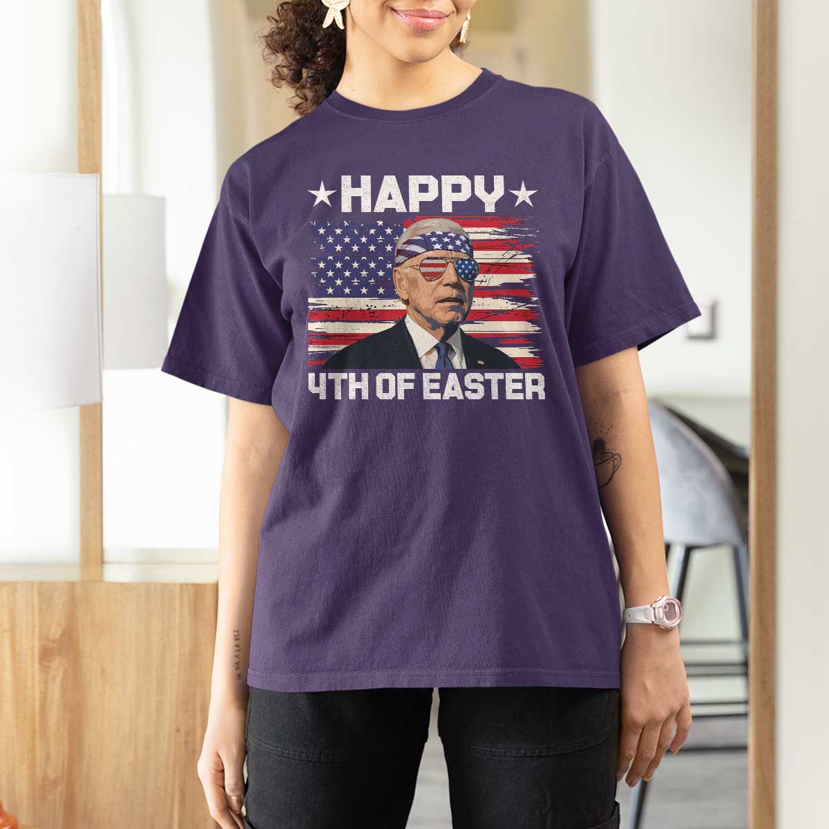Joe Biden Happy Easter For Funny 4th Of July T Shirt For Women USA American Flag - Wonder Print Shop