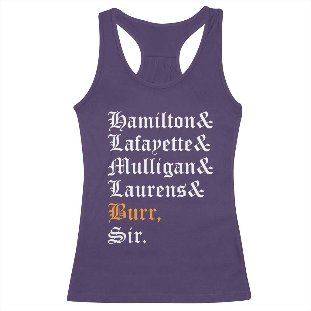 Hamilton Laurens Lafayette Mulligan Burr, Sir Racerback Tank Top - Wonder Print Shop