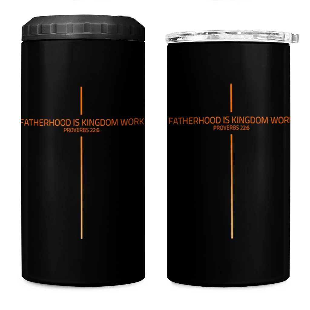 Fatherhood Is Kingdom Work 4 in 1 Can Cooler Tumbler Vintage Christian Dad Cross