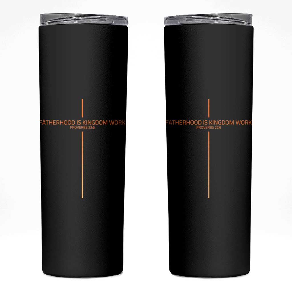 Fatherhood Is Kingdom Work Skinny Tumbler Vintage Christian Dad Cross