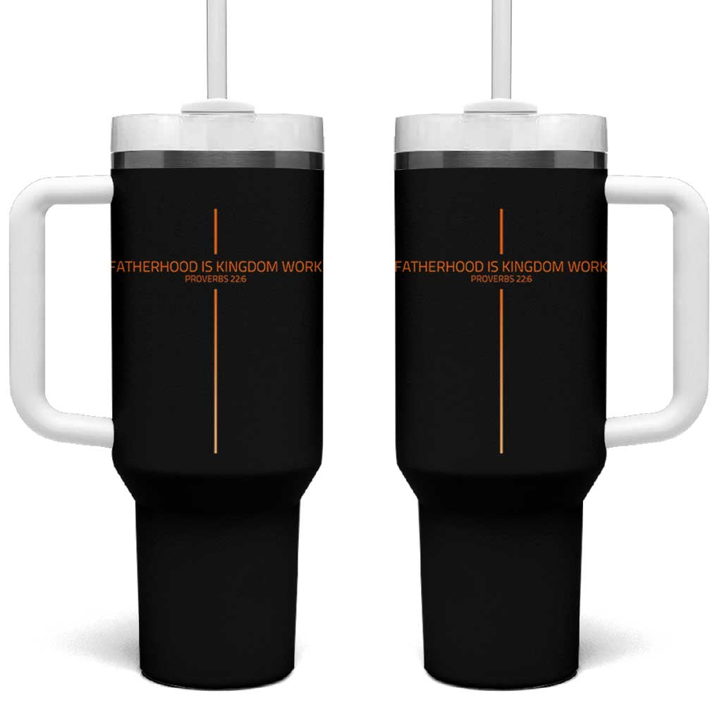 Fatherhood Is Kingdom Work Tumbler With Handle Vintage Christian Dad Cross