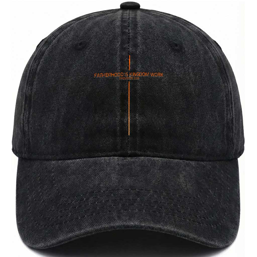 Fatherhood Is Kingdom Work Washed Cotton Baseball Cap Vintage Christian Dad Cross
