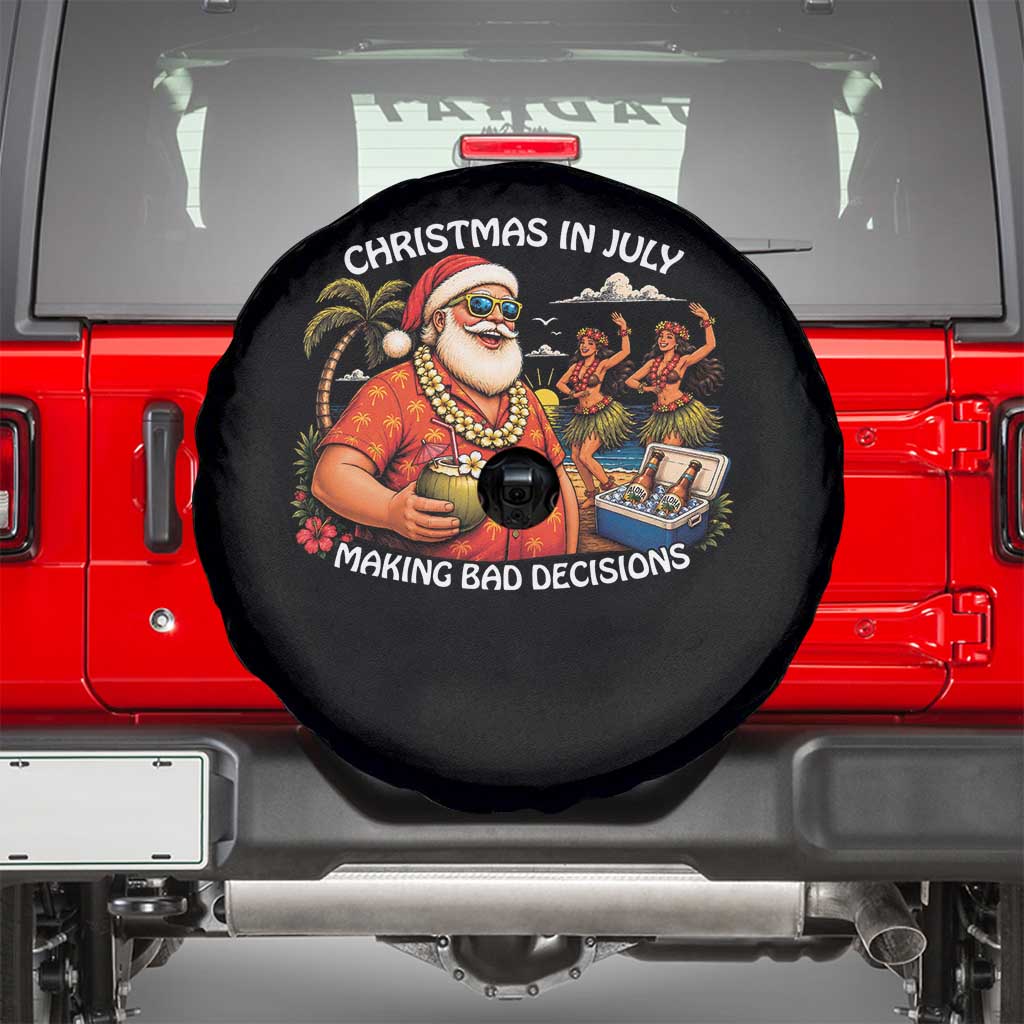 Funny Christmas in July Making Bad Decisions Spare Tire Cover Tropical Santa Hawaiian Summer Holiday Party
