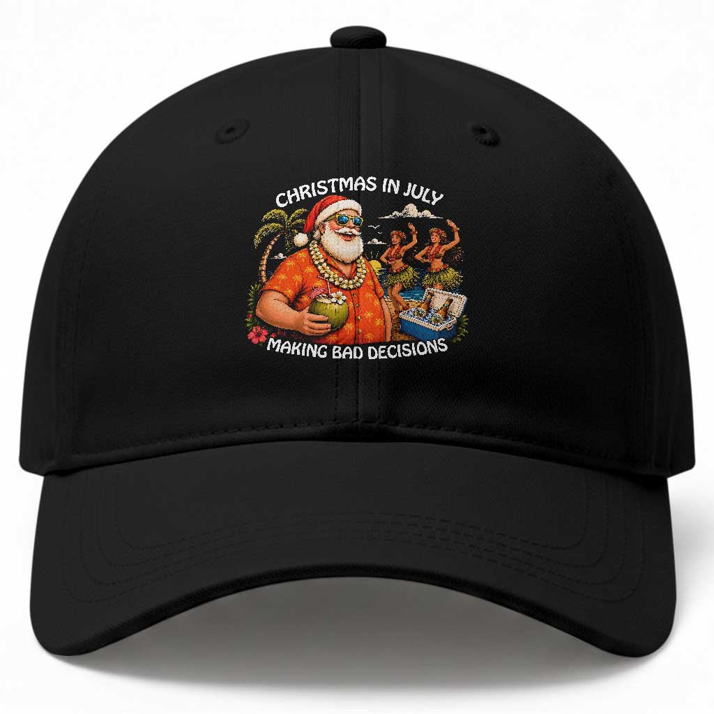Funny Christmas in July Making Bad Decisions Baseball Cap Tropical Santa Hawaiian Summer Holiday Party