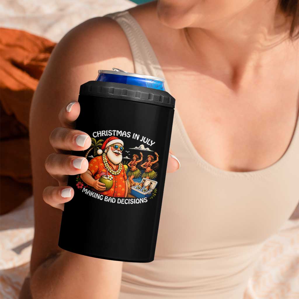 Funny Christmas in July Making Bad Decisions 4 in 1 Can Cooler Tumbler Tropical Santa Hawaiian Summer Holiday Party