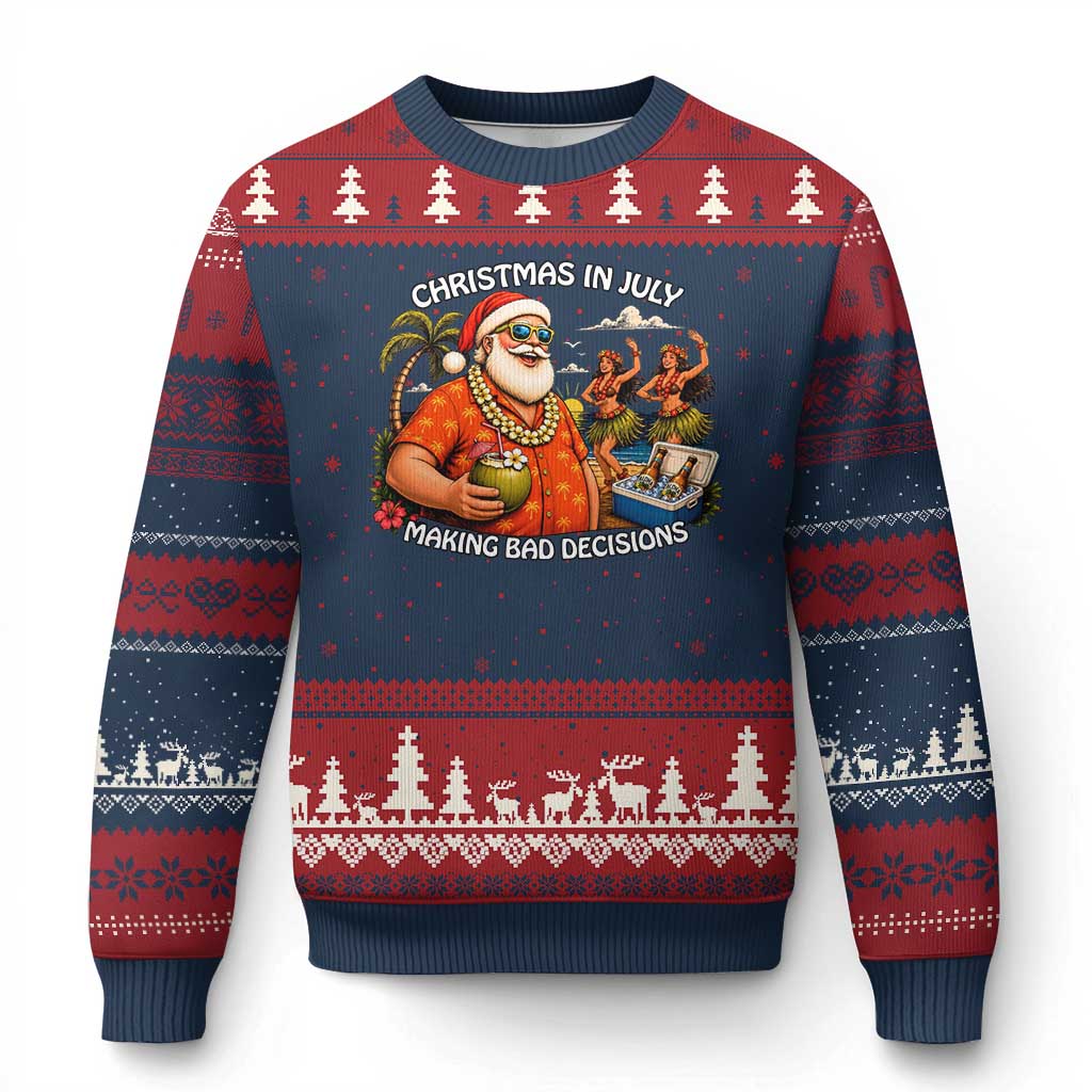 Funny Christmas in July Making Bad Decisions Ugly Christmas Sweater Tropical Santa Hawaiian Summer Holiday Party