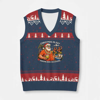 Funny Christmas in July Making Bad Decisions V-Neck Knit Sweater Vest Tropical Santa Hawaiian Summer Holiday Party