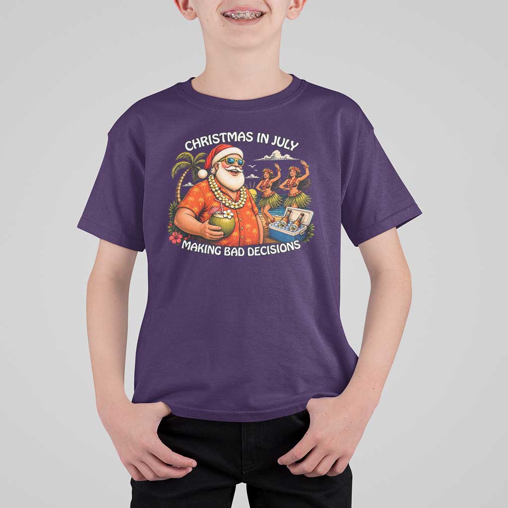 Funny Christmas in July Making Bad Decisions T Shirt For Kid Tropical Santa Hawaiian Summer Holiday Party