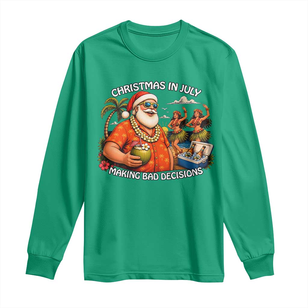 Funny Christmas in July Making Bad Decisions Long Sleeve Shirt Tropical Santa Hawaiian Summer Holiday Party