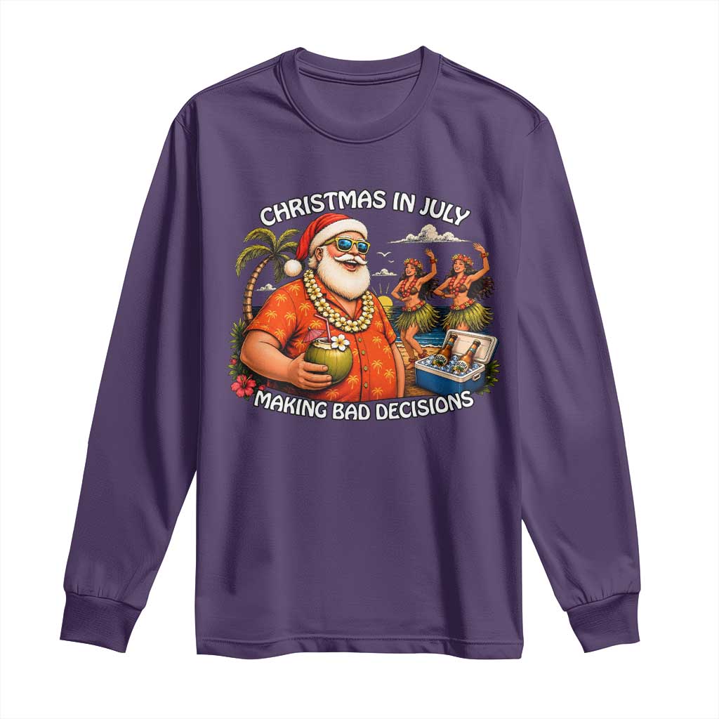 Funny Christmas in July Making Bad Decisions Long Sleeve Shirt Tropical Santa Hawaiian Summer Holiday Party