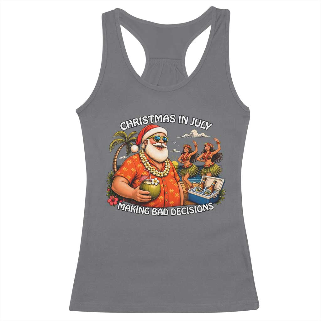 Funny Christmas in July Making Bad Decisions Racerback Tank Top Tropical Santa Hawaiian Summer Holiday Party
