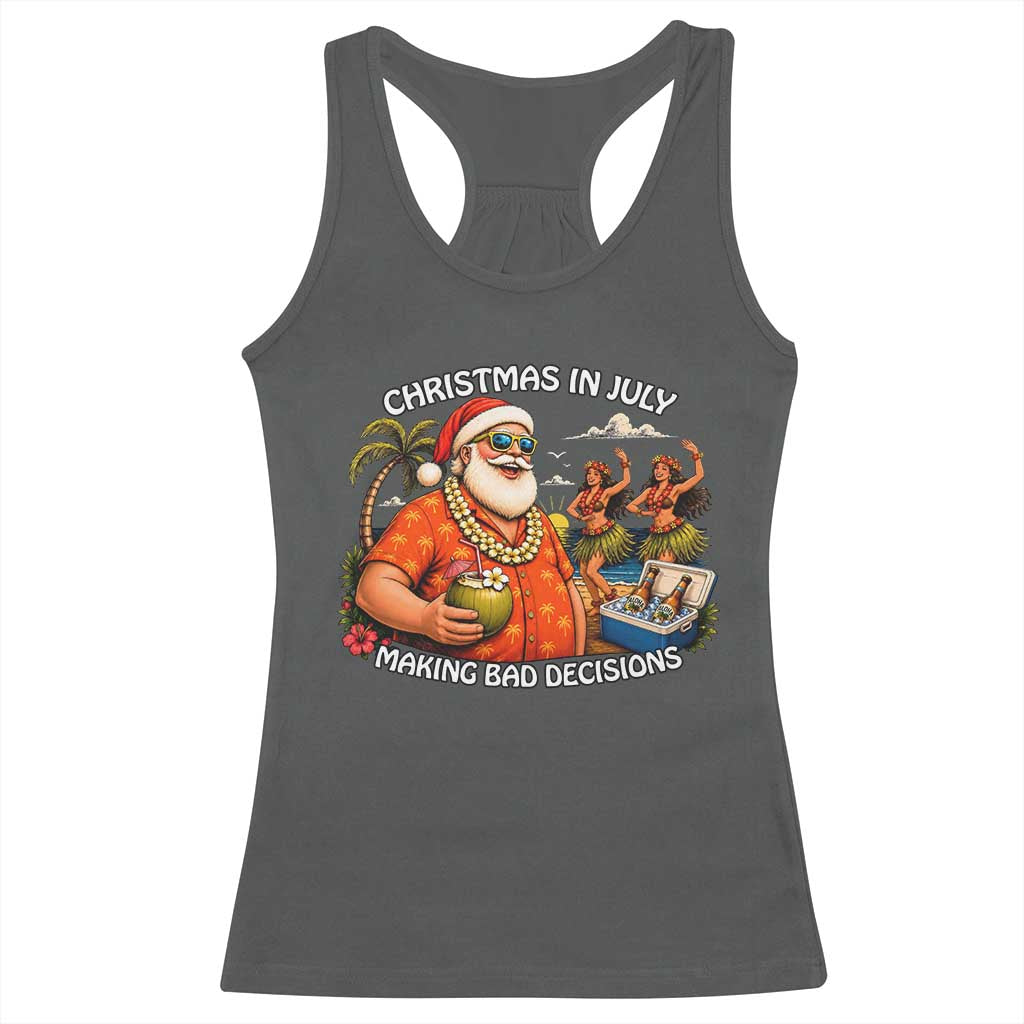 Funny Christmas in July Making Bad Decisions Racerback Tank Top Tropical Santa Hawaiian Summer Holiday Party