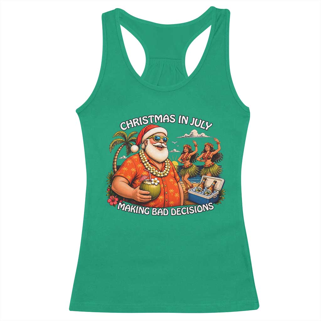 Funny Christmas in July Making Bad Decisions Racerback Tank Top Tropical Santa Hawaiian Summer Holiday Party